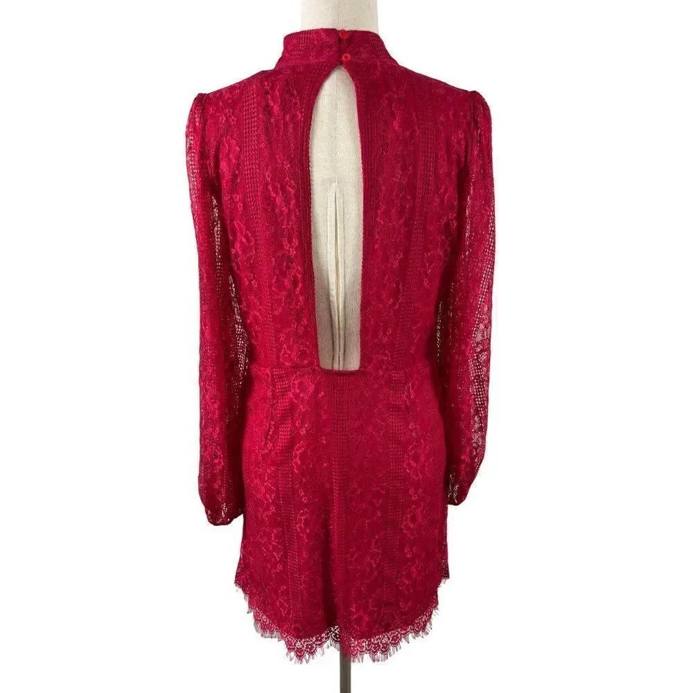 Anthropologie Maeve Open Back Lace Mini Dress Raspberry 12 Pockets Romantic Date